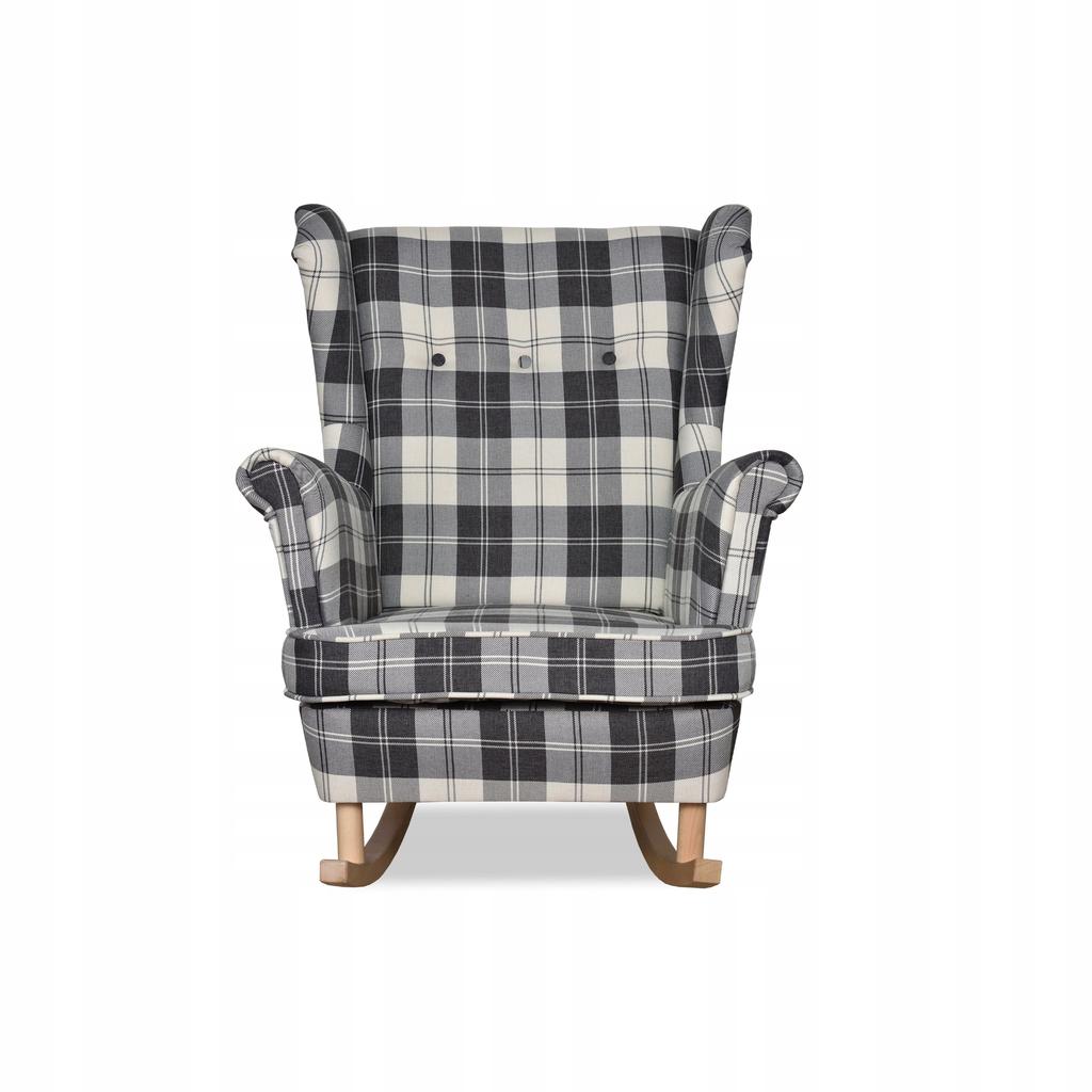 Fotel uszak Winston bujany skandynawski FamilyMeble krata granatowo - biała