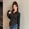 Spicy Girl Women's Slim Fit White Shirt - Chic, Waist-Cinching, Long Sleeve Cardigan for Spring and Autumn.