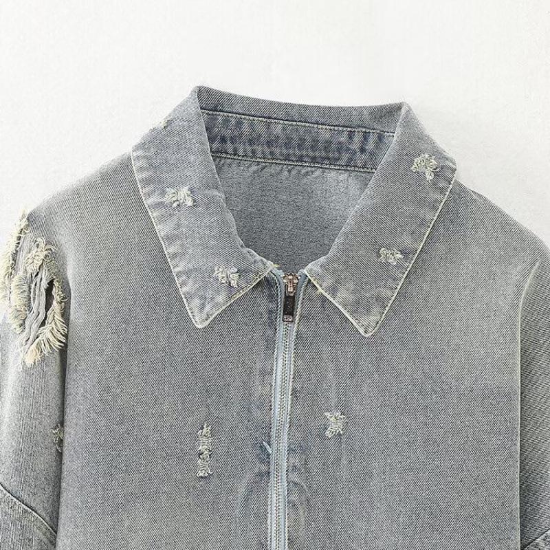 European & American Retro Women's Ripped Denim Short Jacket Winter Collection