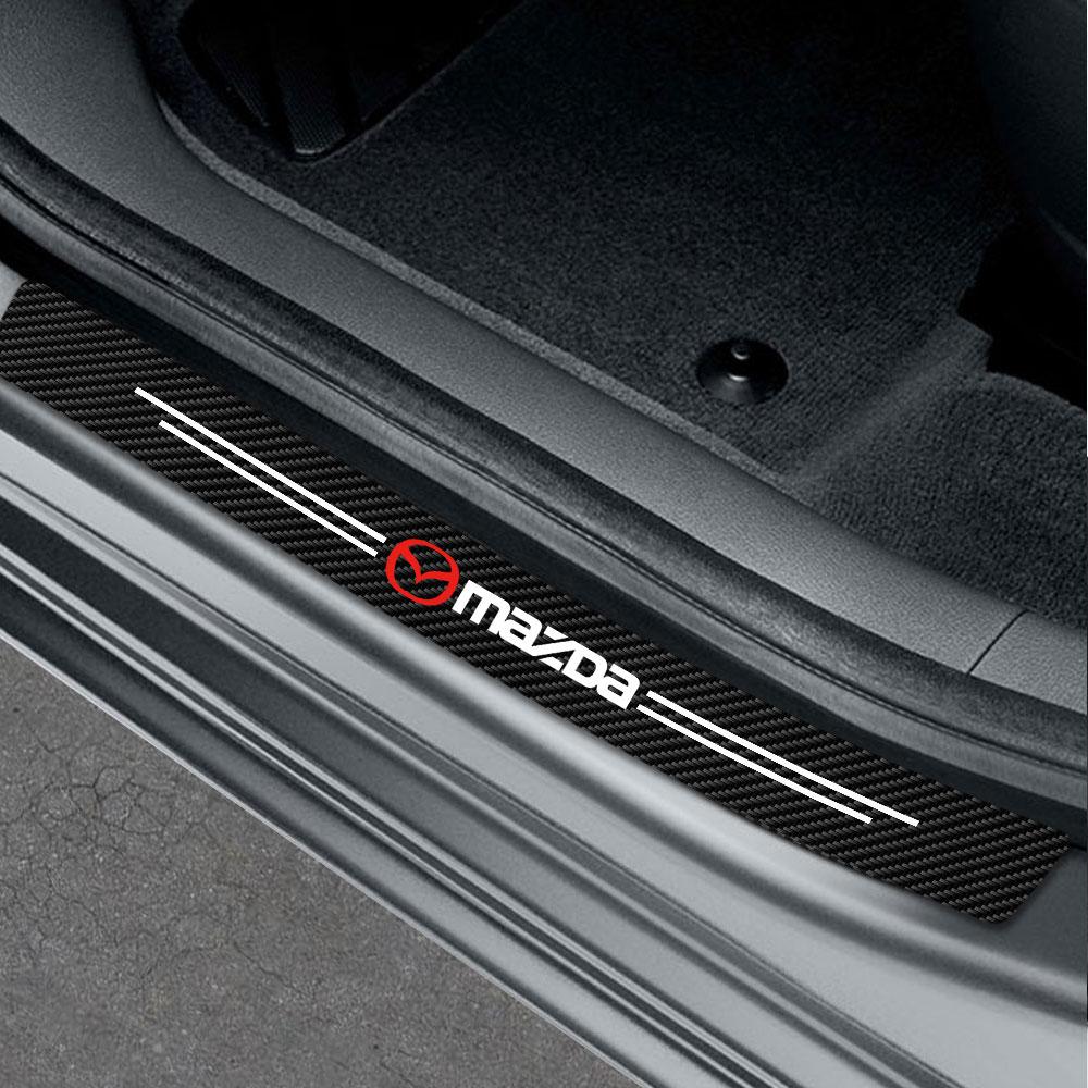 2025 Hot 4pcs/set Carbon Fiber Leather Car Door Sill Anti-Scratch Decorative Sticker For Mazda 3 Axela CX5 CX3 CX4 CX30 Demio RX