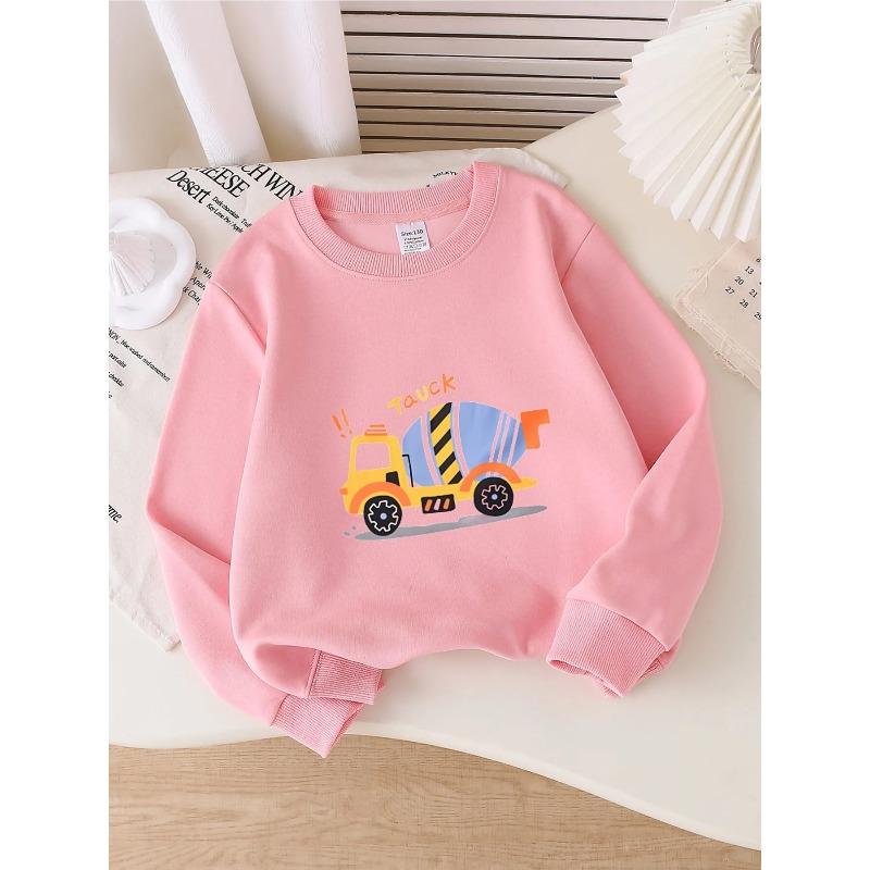 Kids Crewneck Sweatshirt, Vibrant Cement Mixer Truck Graphic Print,Spring Autumn Casual Sport Tops