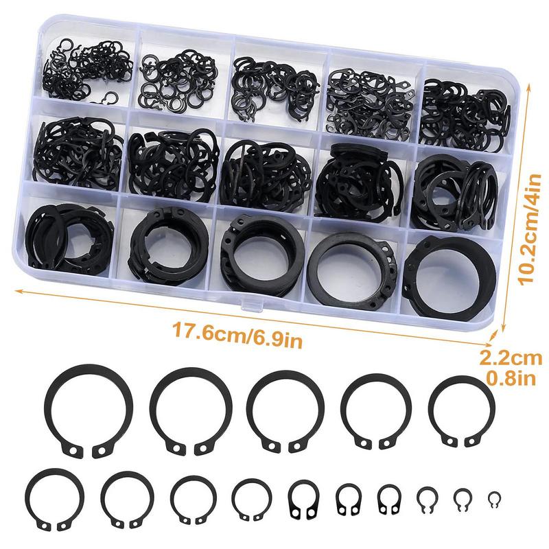 300 Pcs Multifunctional C Type M4-M28 Circlip Clip Snap Ring 15 Sizes Retaining Rings Set For Shaft Bearing Retaining Black