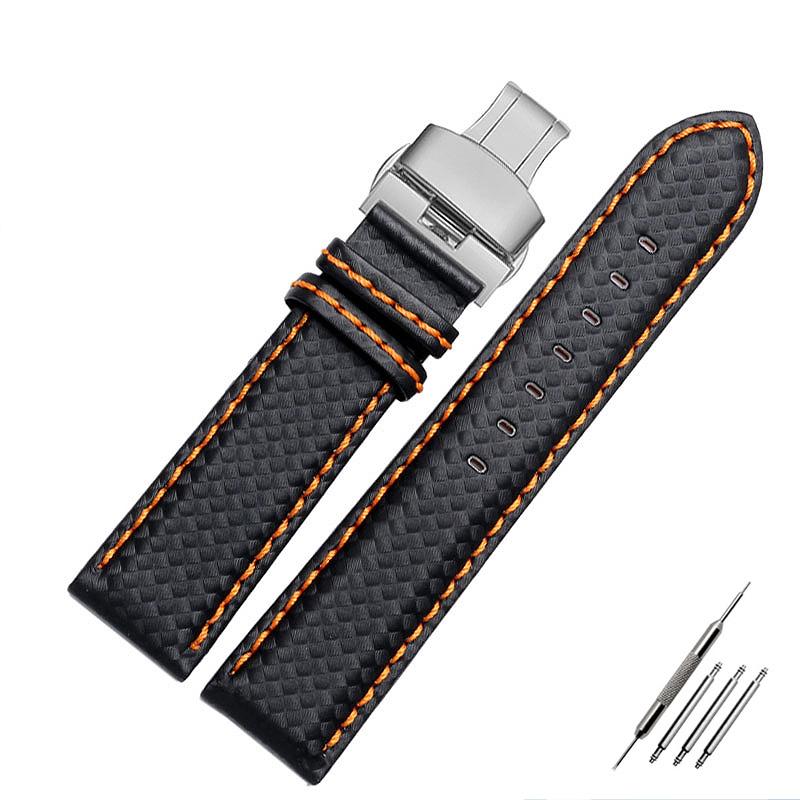 18mm 20mm 21mm 22mm 23mm 24mm Cinturino Orologio in Pelle con Motivo Fibra di Carbonio Cuciture Nere Rosse Arancioni Cinturino Orologio Accesso Orologio da Uomo