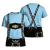 Men's Oktoberfest Short Sleeve T Shirt Vintage Texture Print Loose Fit Casual Summer Daily Wear Top with Embroidered Suspenders Design