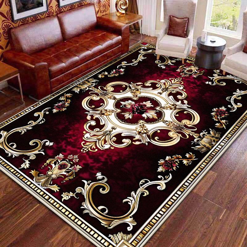Červené Retro Velké Plošné Koberce Obývací Pokoj Evropská Dekorace Domova Koberec do Prostoru pod Pohovku Nádherný Ložnicový Protiskluzová Podložka na Podlahu Pratelný