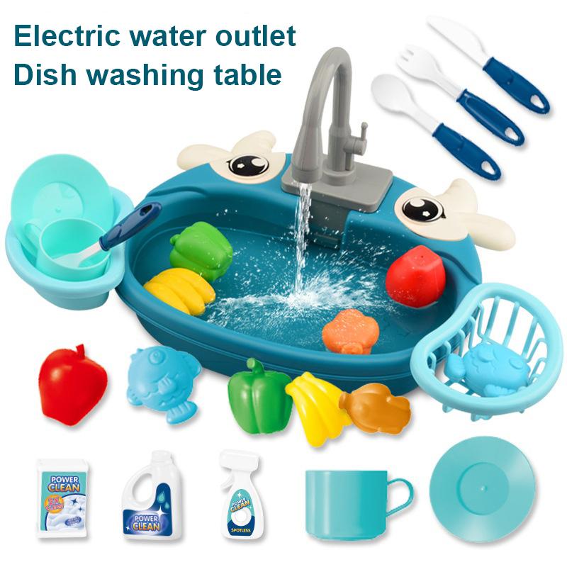 Non-Toxic Children'S Dishwashing Table Kitchen Pretend Play Faucet Cycle Out Recycling Water Electric Sink Kit Plastic Toys For Children Gift