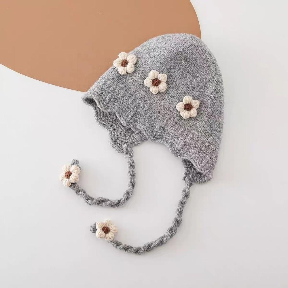 Thick Warm Lining Earflap Hat Knitted Design Infant Ear Protection Cap For Baby Girls