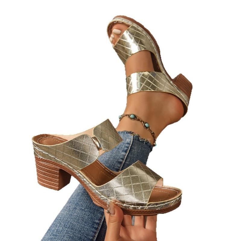 Dámské nové módní pantofle s otevřenou špičkou na vysokém podpatku ve velkých velikostech