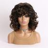 Women Synthetic Curly Fluffy Wig With Bangs Ladies Mixed Black Brown Wig Daily Party Cosplay Use Heat Resistant Fiber Wig