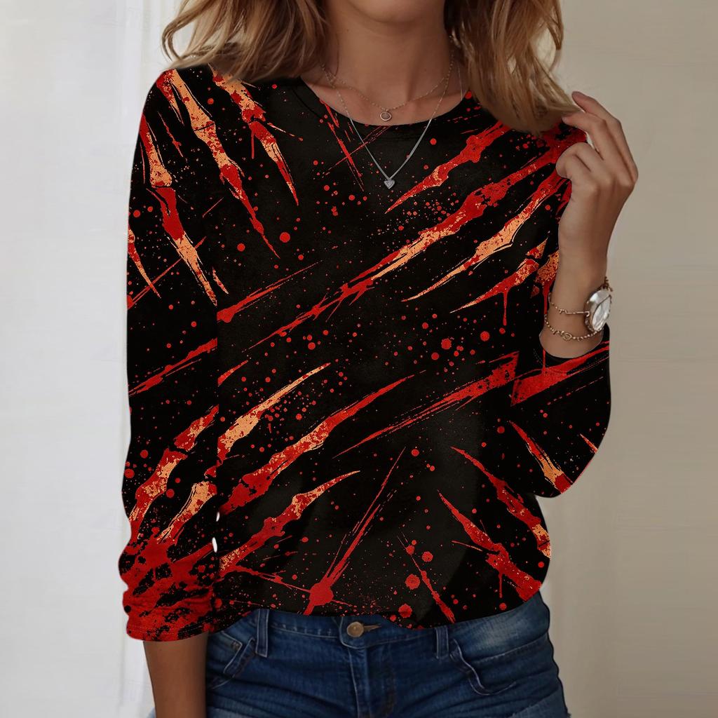 Women's Casual Long Sleeve Halloween Print Pullover Top Crew Neck Lightweight Sweatshirt for Everyday Wear