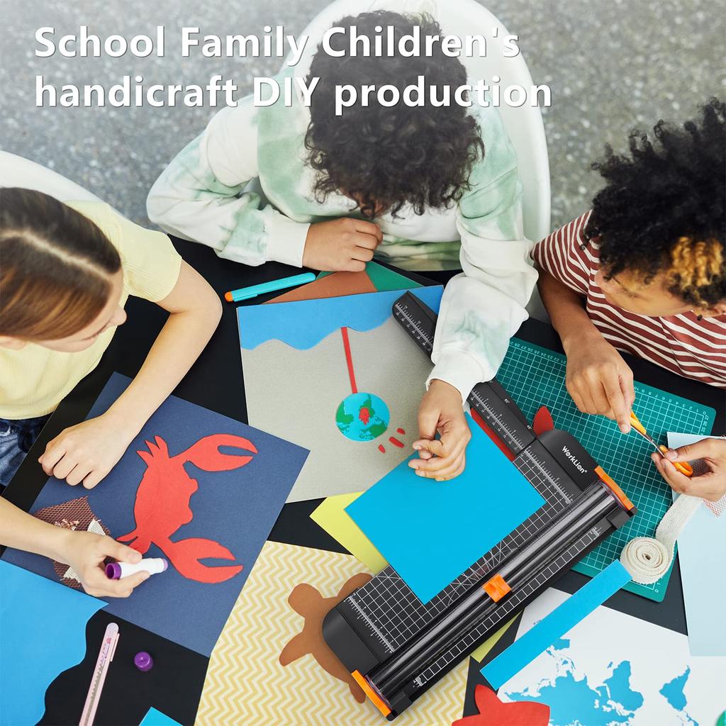 Řezačka papíru WORKLION: Ořezávač papíru Lehký mini řezací stroj kompatibilní s papírem A4 A5 s fotografickým kupónem Řezání karet s pravítkem (Černá)