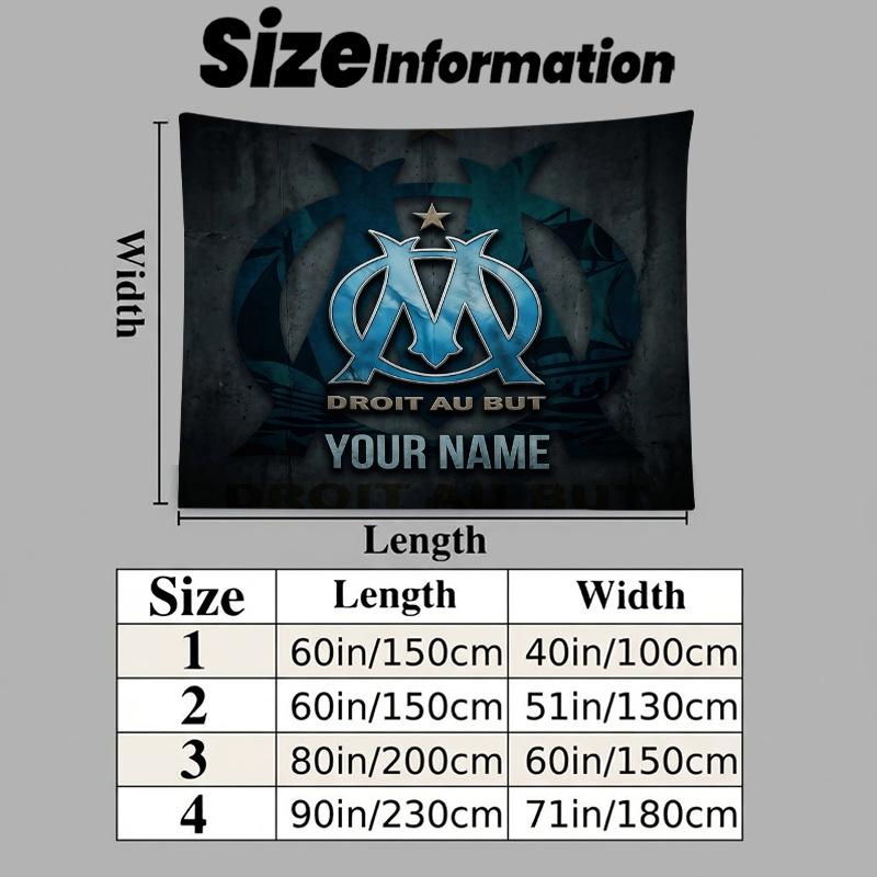 Custom Name Olympique De Marseille Printed Tapestry – Wall Hanging for Bedrooms, Dorms, and Home Decor
