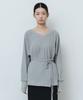 AFTERGLOWOOL V-Neck Waffle Wrap Long Sleeve T-Shirt_Grey