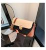 Retro Color Block Shoulder Bag 2024 New Trend Street Style Pu Material Medium Size
