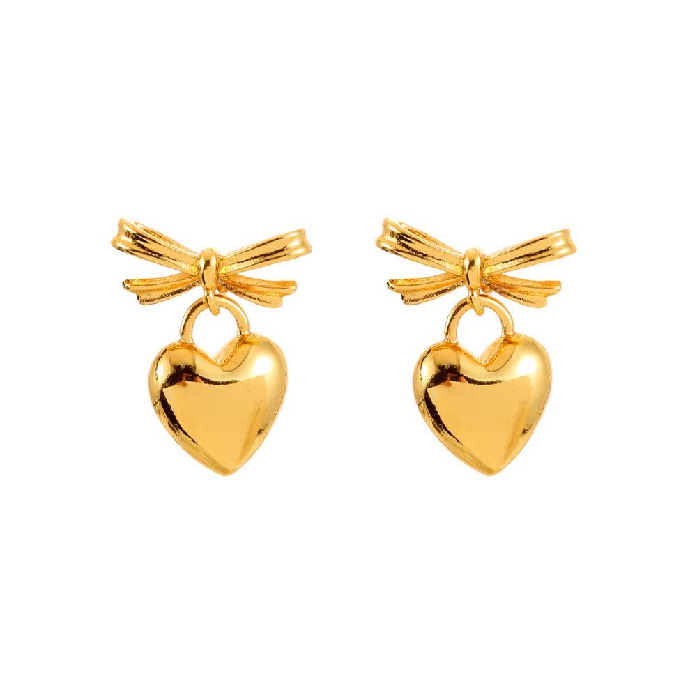 Custom Glossy Heart Bow Earrings for Women – Stylish, Simple, Everyday Fashion Accessories