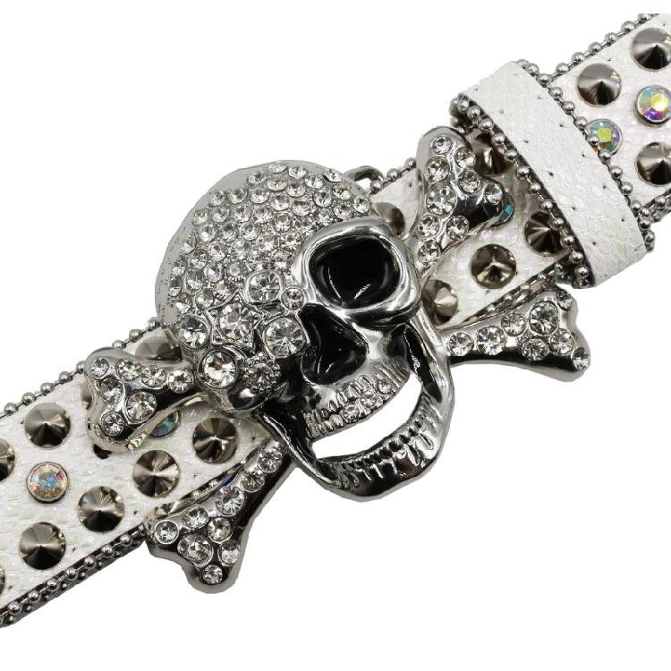Popular Skull Buckle Belt for Adult Rhinestones Rivet Belt All Matching Blingbling Western Belt for Daily and Club