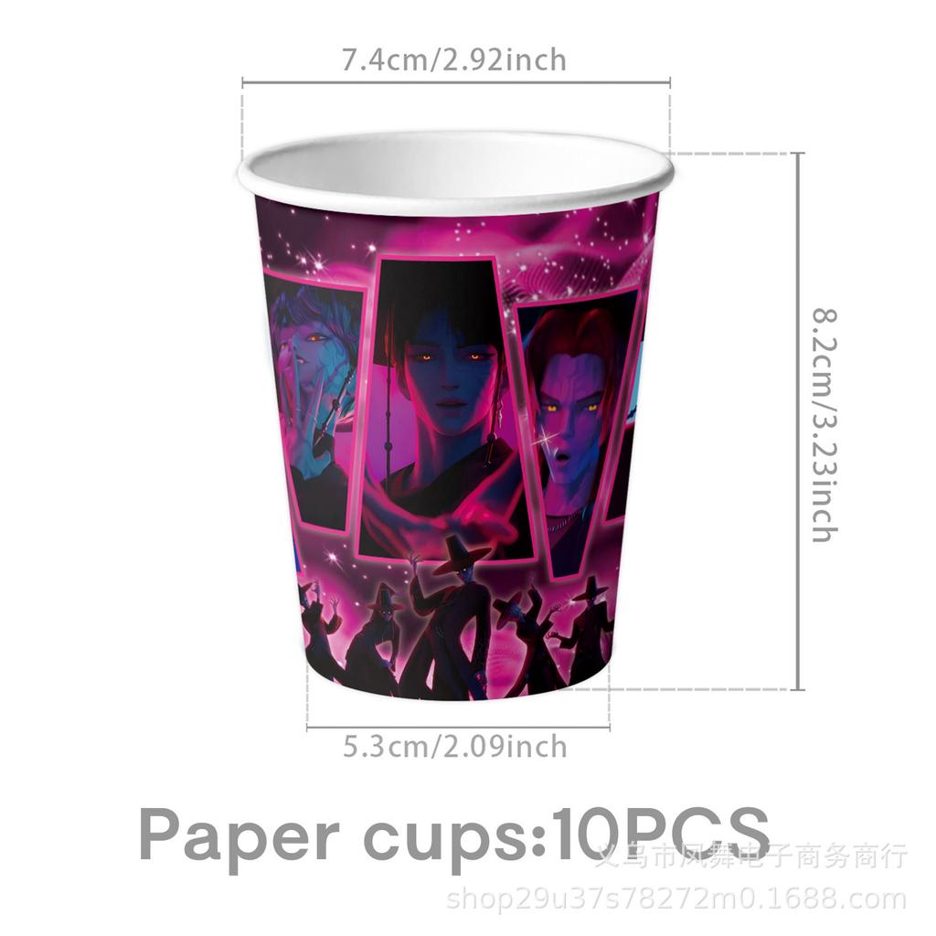 Popular Demon Hunters Themed Birthday Party Supplies Disposable Tablecloths Party Paper Plates Paper Cups Balloons