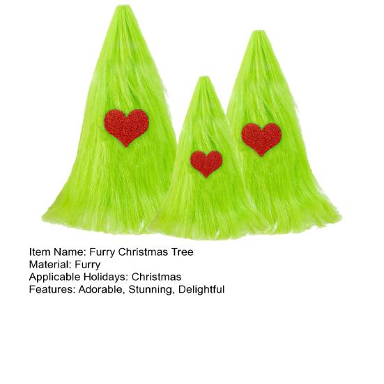 3 Pcs Green Furry Christmas Tree Decoration Fuzzy Elf Xmas Tree Tabletop Decor Soft Faux Fur Table Centerpiece for Living Room Home Kitchen Desk Decor