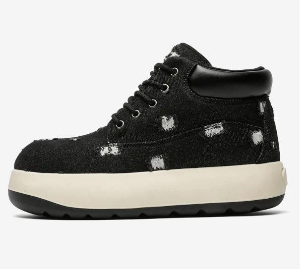 

Canvas version~ Round head platform sneakers 2025 autumn and summer new cross-strap black canvas shoes casual denim 35 чёрный