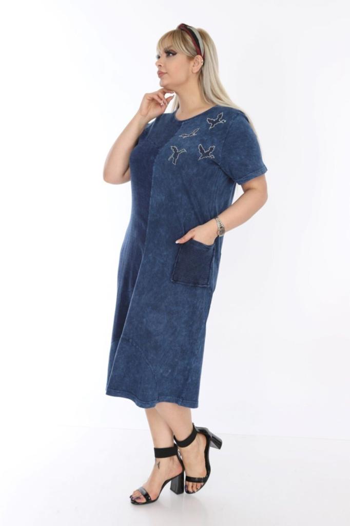 Rochie de dama marime mare Rochie albastra din vascoza spalata