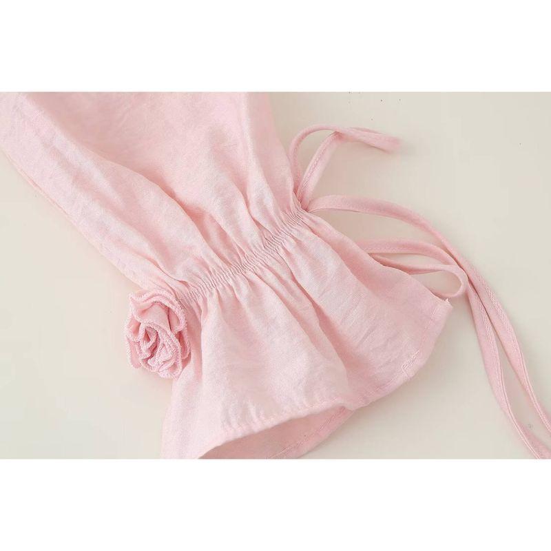 Kaslead New Women Clothes Western Style Fashion Sweet Casual Lace-up Flower Decoration Dress