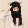Kids Hat Hooded Scarf Headgear with Full Face Guard Cartoon Deer Ear Design Cold Weather Adjustable Neck Warmer Winter Headwear