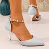 Temperament Hollow Single Shoes Women Spring and Summer New Pointed Toe Shallow Mouth Pearl Metal Chain One-buckle High Heels