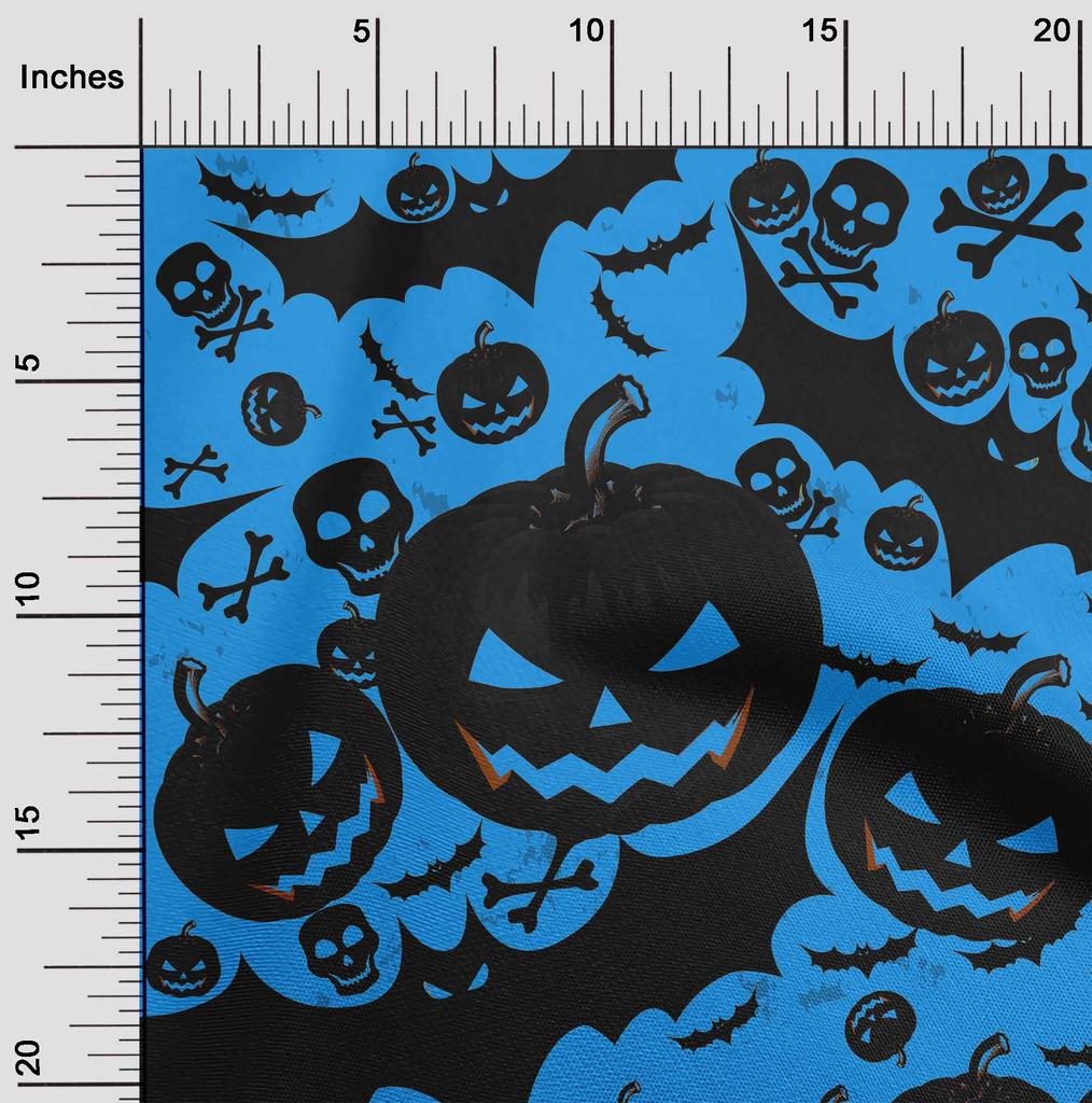 oneOone Cotton Flex Blue Fabric Halloween Sewing Material Print Fabric By The Yard 40 Inch