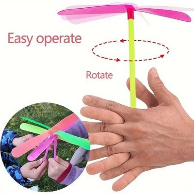 4pcs Bamboo-Copter Bamboo Dragonfly Toy, Hand Helicopter Bamboo Dragonfly, Easter Basket Filler, Hand Rub Propeller, Plastic Dragonfly Toy, Outdoor