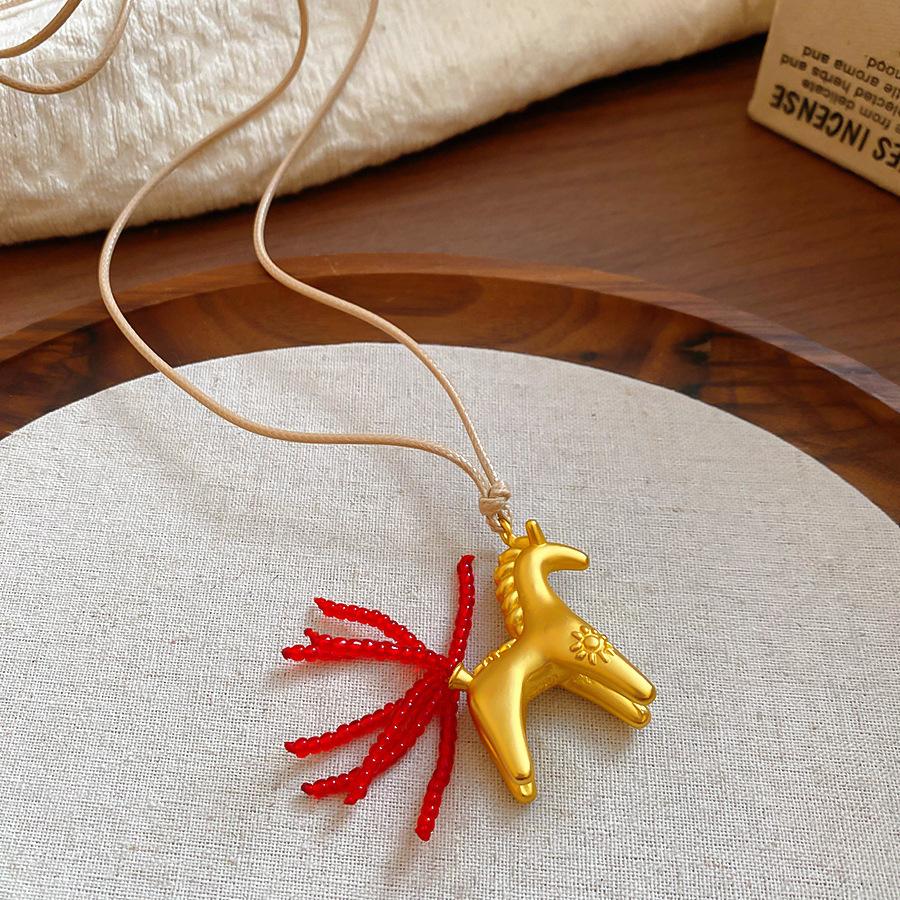 French simple zircon natal year pony pendant necklace accessories women's sweater chain necklace