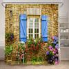 Fence Flowers Shower Curtains Blue Window Nature Floral Plants Scenery Modern Garden Wall Hanging Home Bathroom Decor with Hooks