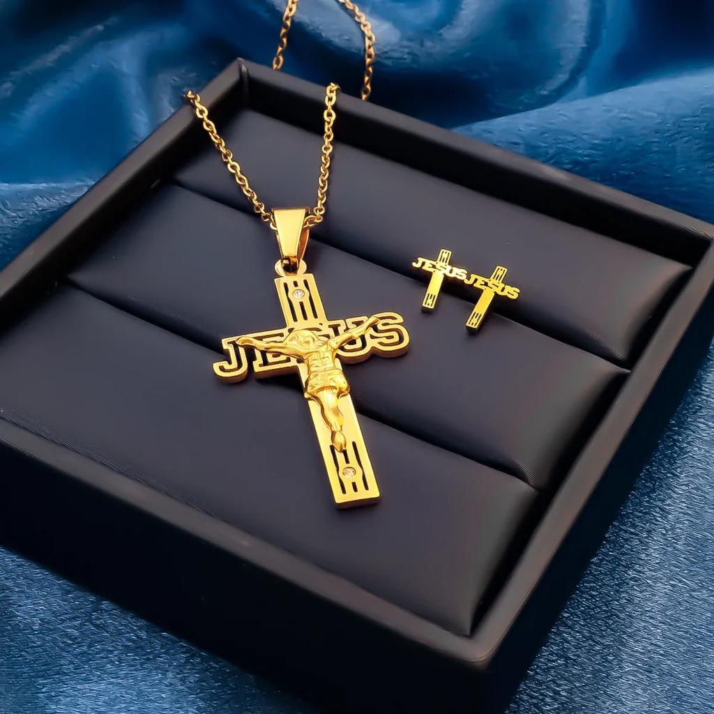 Stainless Steel Christian Jesus Cross Necklace for Women Men Chains Religion Cross Pendants Jewelry Prayer Gifts