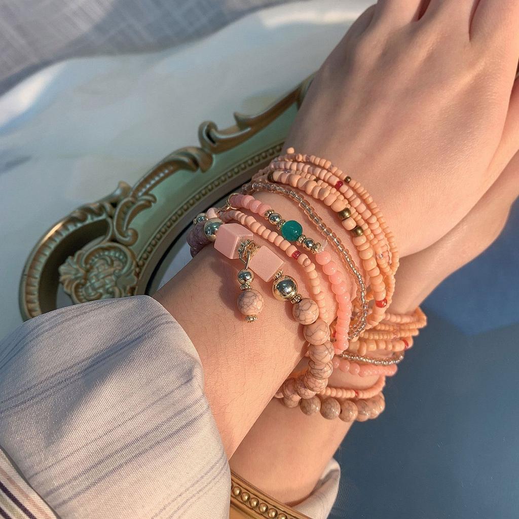 Bohemian  Creative Rice Bead Bead Bracelet 8 Combination Turquoise Elastic Bead Bracelet
