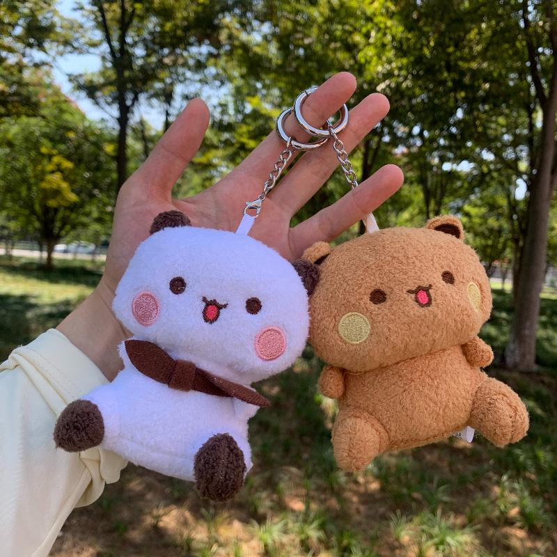 Cartoon Panda Bear Doll Plush Pendant KeyChain Cute Panda Bubu and Dudu Pendant Dolls Couple Gift Kawaii Fluffy Brown Bear Toy