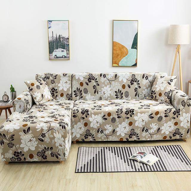 Printed Sofa Slipcover Square Pattern Couch Cover Elastic Sofa Cover For Pets Chaselong Protector L Shape Anti -Dust Removeble