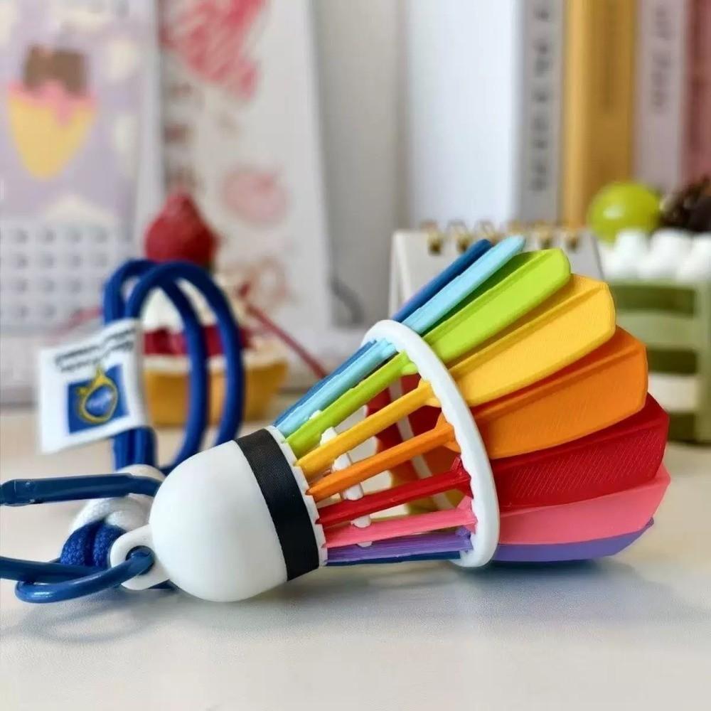 Funny Badminton Keychain Rainbow Color 3D Printing Keyring Fashion Badminton Bag Pendant  Gift