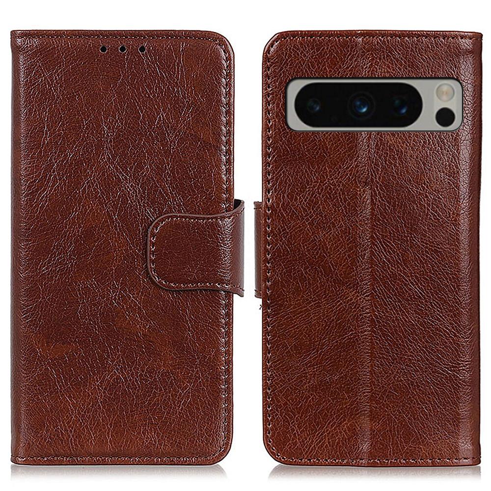 

For Google Pixel 8 Pro Stand Split Leather Phone Case Nappa Texture Wallet Cover Brown