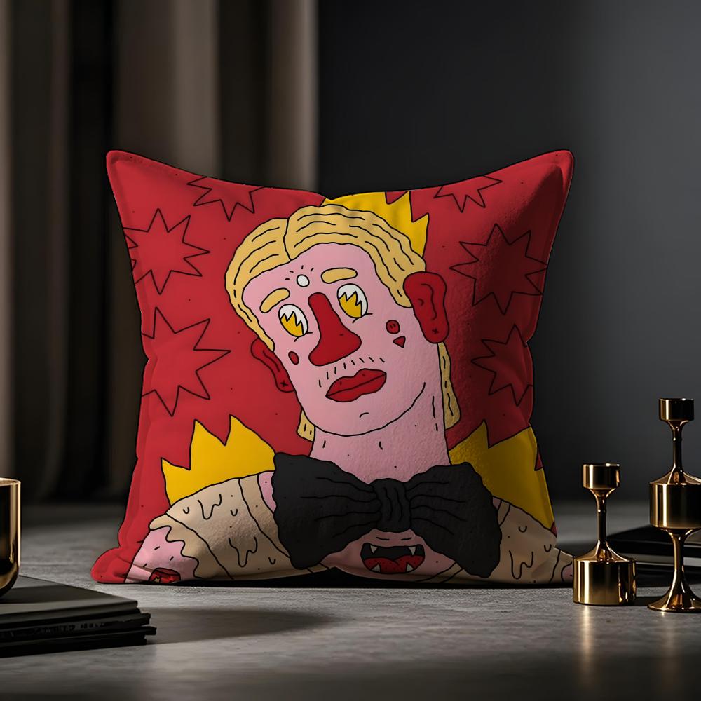 Abstract Style Animal Doodle Cushion Cover Anti-dustmite Pillowcase Invisible Zipper Silky Short Plush Sofa Cushion Cover