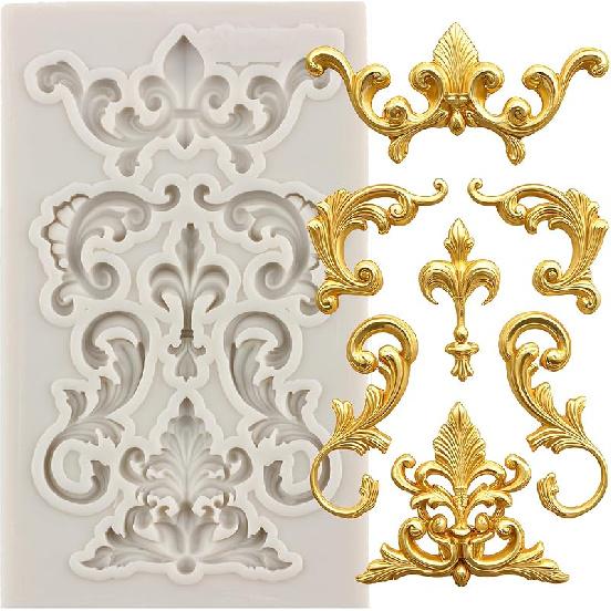 Baroque Fondant Mold Curlicues Scroll Lace Silicone Molds Filigree Mold 3D Sculpted For Sugar Cake Decorating Cupcake Topper Candy Chocolate Gum