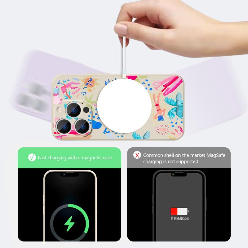 Cartoon Vacation Painting Case For iPhone 17 Pro Max Magnetic For Magsafe Silicone Cover For iPhone 16 Pro Max Funda iPhone 15 14 13 12 11 16E Air