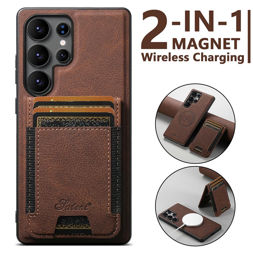 SUTENI H17 For Samsung Galaxy S25 Ultra Magnetic Case Card Slots Leather + TPU Kickstand Phone Cover