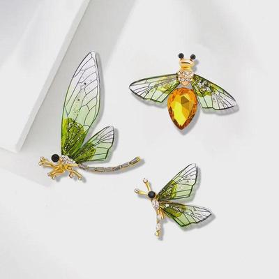 Broche Pin Libélula y Abeja Retro Europeo-Americano con Pedrería