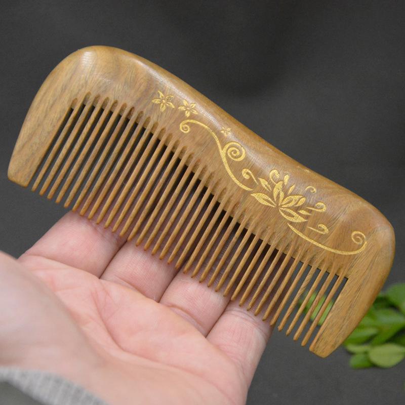 Creative Carved Green & Jade Sandalwood Gold-Painted Travel Comb for Men & Women