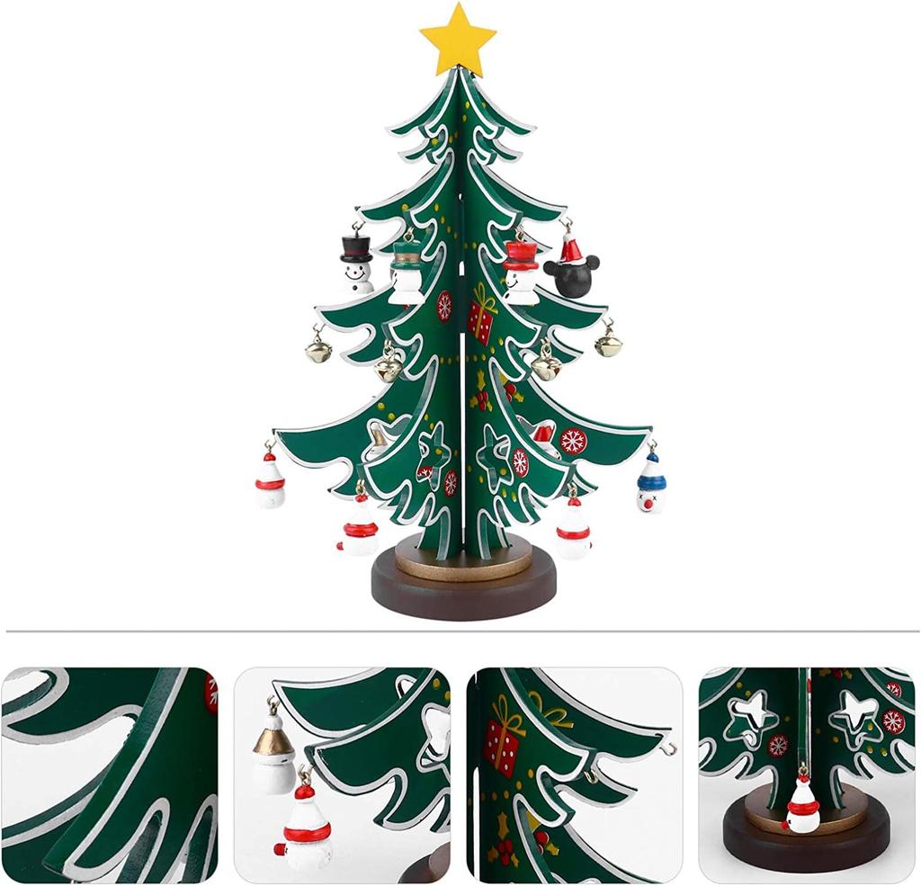 Tabletop Wooden Christmas Tree Advent Calendar, 24-Day Countdown Calendar with 24 Mini Hanging Ornaments, DIY Holiday Desk Decoration (30cm)