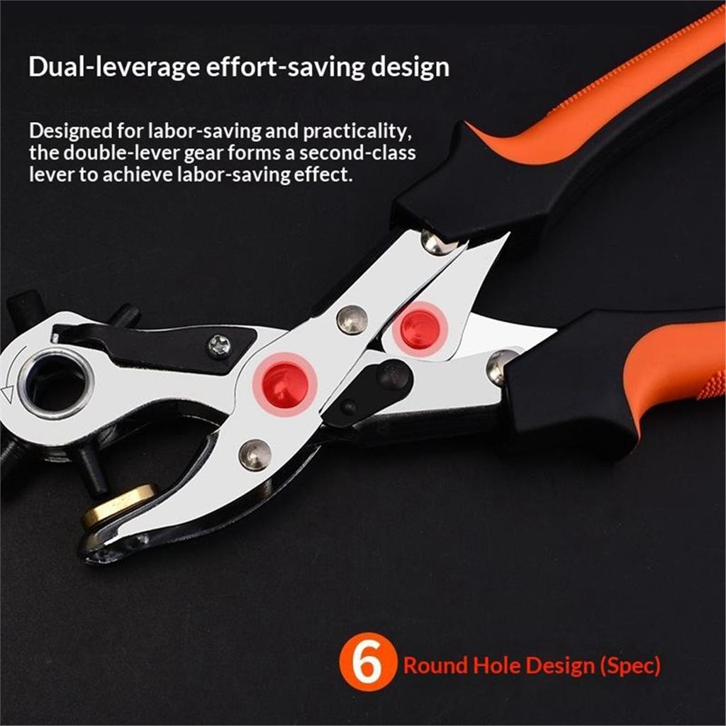 Oval-Shaped Style Punch Pliers 250mm 3in1 Leather Hole Punch Tool with 6 Size for DIY Home or Craft Projects