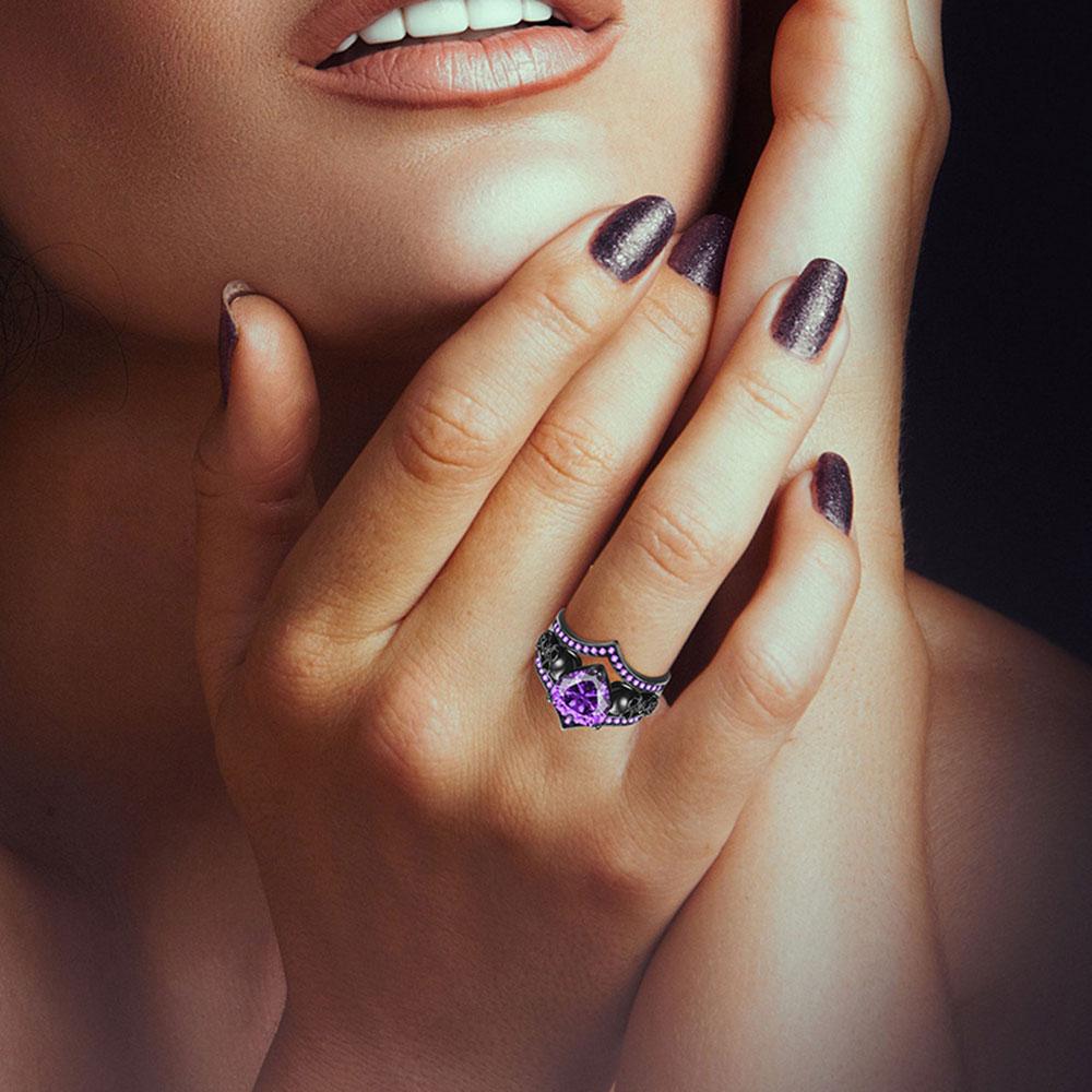 Gothic Skull Engagement Ring Sets Cubic Zirconia Wedding Anniversary Rings Bridal Cocktail Party Biker Zircon