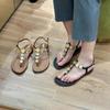 Bohemian Toe Herringbone Sandals Women's 2025 Summer New One-word Buckle Outer Wear Roman Sandals