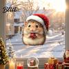 Seasonal Glass Decorations Cute Hedgehog with Santa Hat Christmas Window Clings Static Stickers for Removable Holiday Home Decoration Waterproof PVC