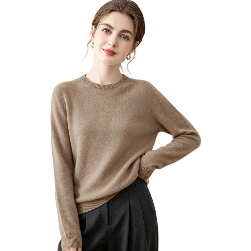 Lekasha Women's 100% Pure Cashmere Saddle Shoulder Round Neck Base Layer Sweater
