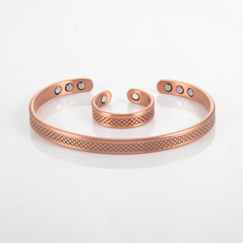 Vinterly Magnetic Pure Copper Jewelry-Set Adjustable Bracelets Ring Magnet Resizable Health Jewelry Sets Open Cuff Soft Matel